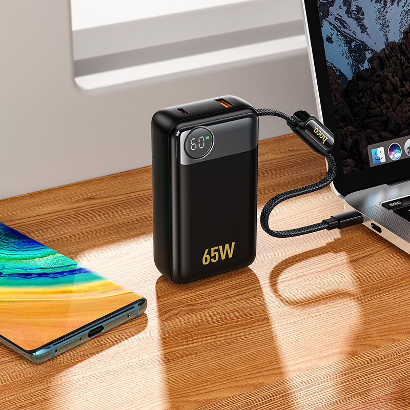 Внешний аккумулятор Hoco Q53, 12000mAh (PD65W), встроенный кабель Type-C, черный
