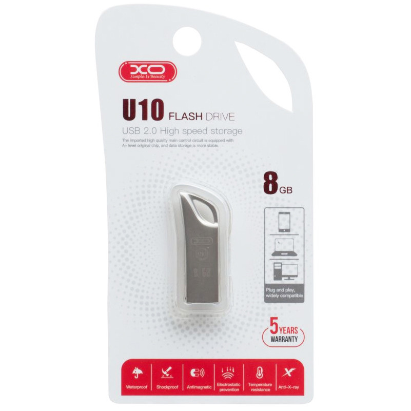 Внешний накопитель USB 2.0 XO U10 8Gb, серебристый