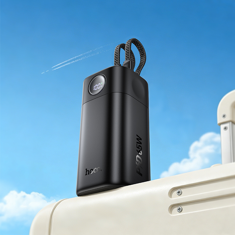 Внешний аккумулятор Hoco Q59, 20000mAh (65W, PD) встроенный кабель  черный