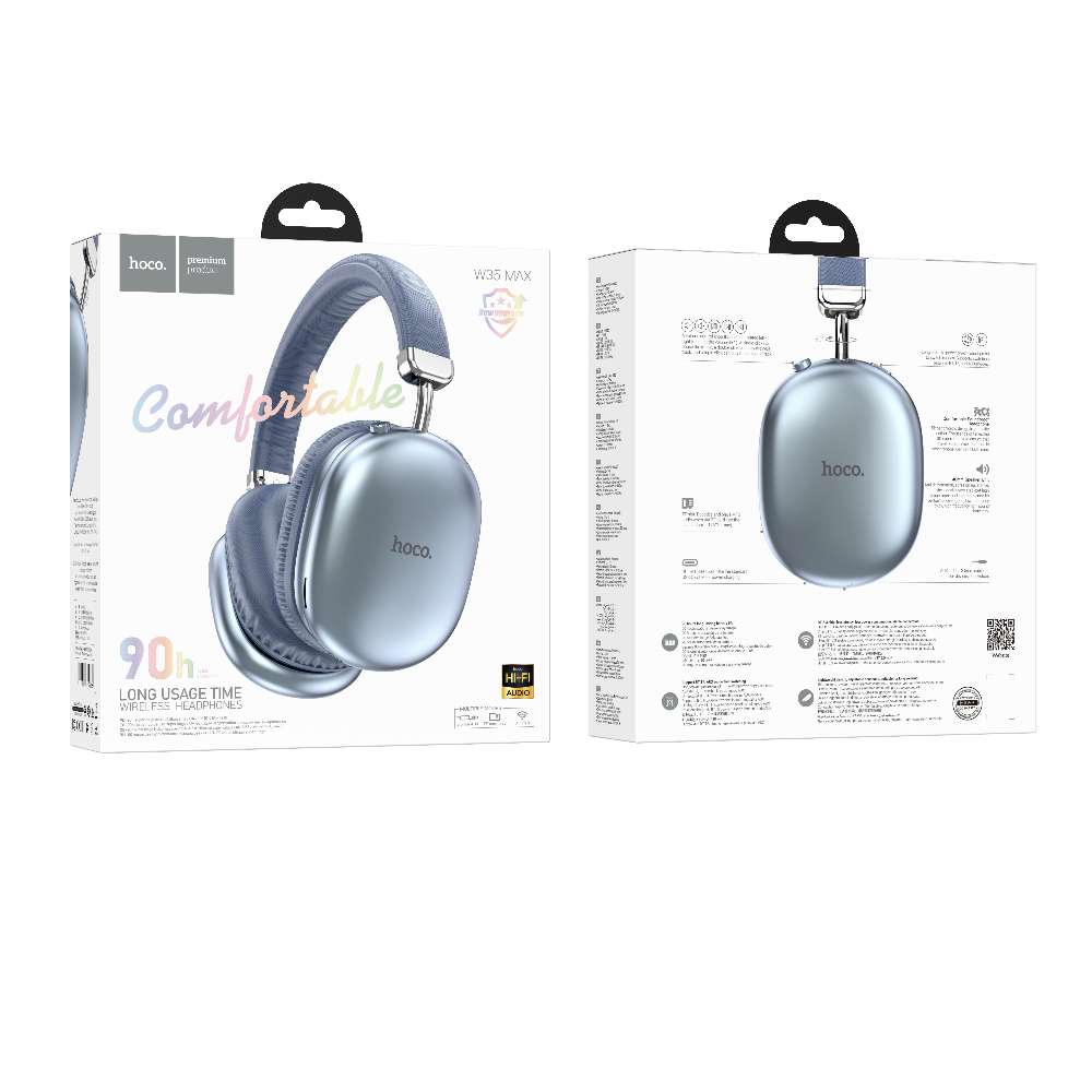 Наушники Bluetooth накладные с микрофоном Hoco W35 Max Joy BT, цвет голубой
