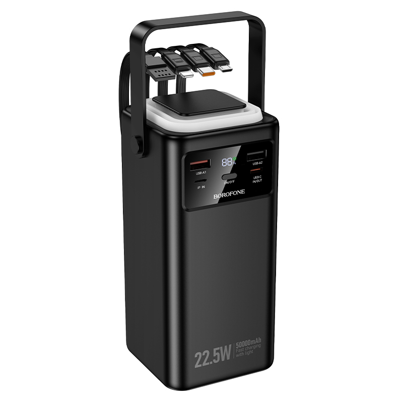 Внешний аккумулятор Borofone BJ65A, 50000mAh (PD20W,QC22.5W) встроен. кабель Micro/Apple/Type-c/USB