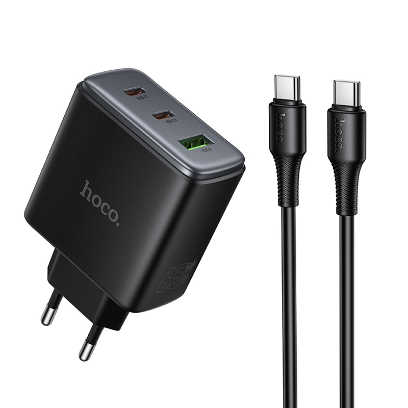 Сетевое зарядное устройство Hoco C160A, 65W (2C1A) + кабель Type-C/Type-C, черный