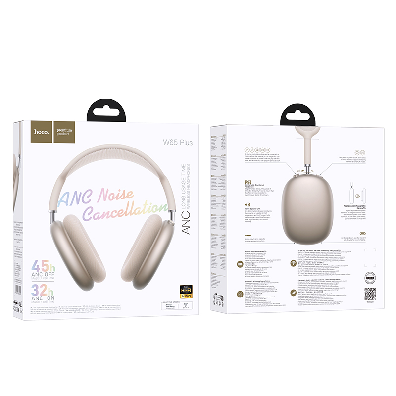Наушники Bluetooth накладные с микрофоном Hoco W65 Plus ANC, звёздный свет