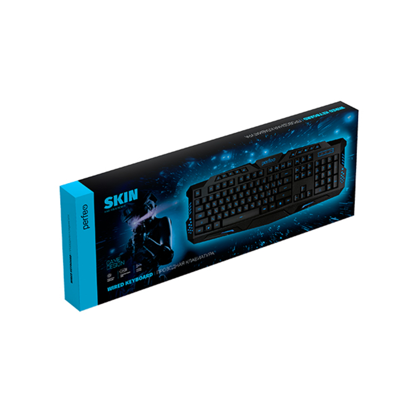 Клавиатура Perfeo "SKIN", Multimedia, GAME DESIGN, подсветка, USB, чёрный