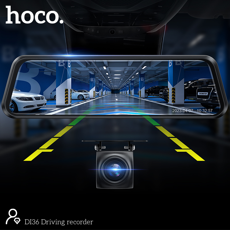 Видеорегистратор на зеркало Hoco DI36  (2170°,экран:9.66'. SD: 32gb max, АКБ:400мАч)