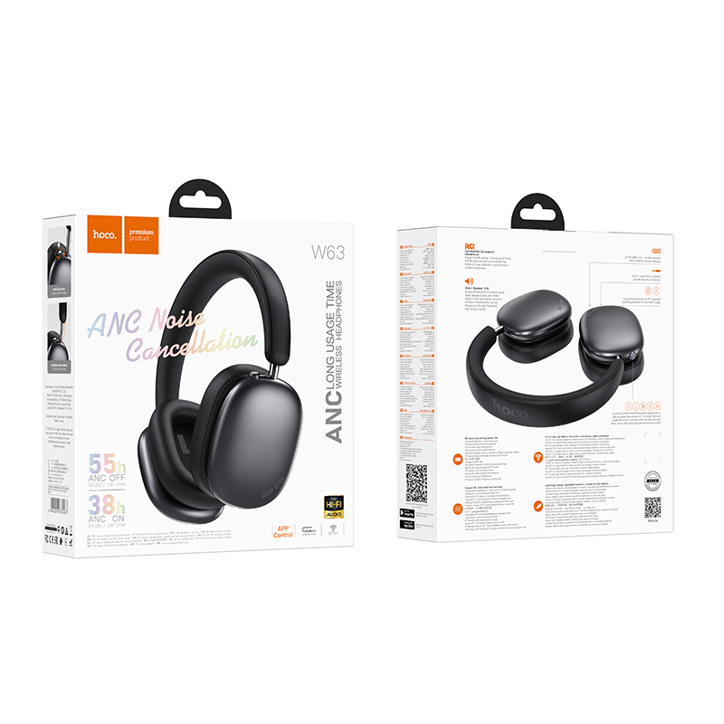Наушники Bluetooth накладные с микрофоном Hoco W63, цвет черный