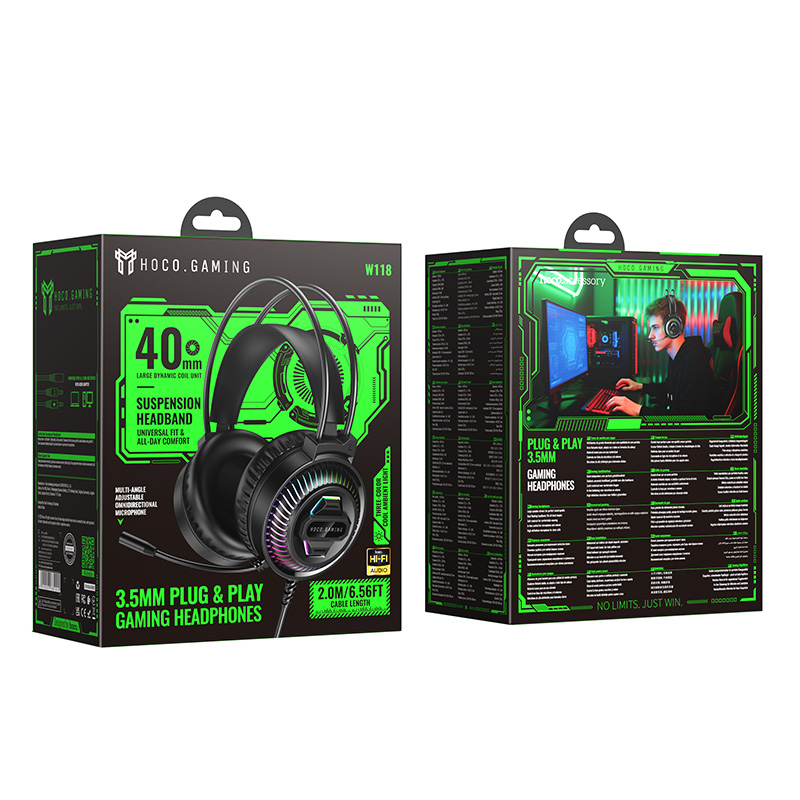 Наушники накладные с микрофоном Hoco W118 (USB+3,5мм), игровые, цвет черный