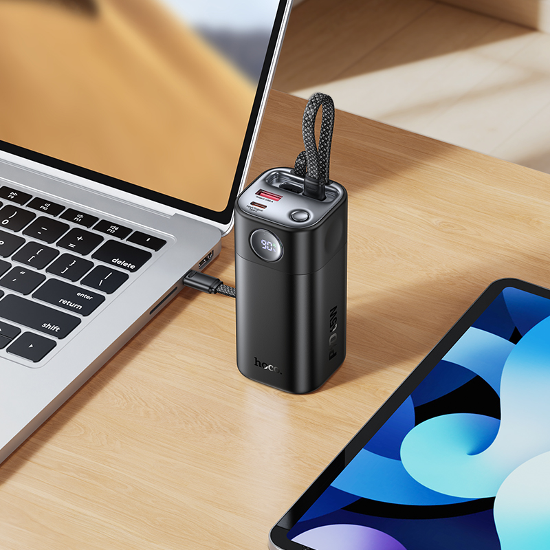 Внешний аккумулятор Hoco Q59, 20000mAh (65W, PD) встроенный кабель  черный