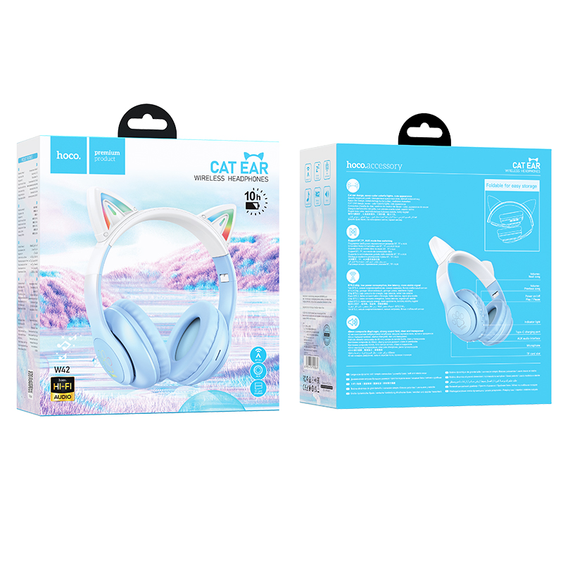 Наушники Bluetooth накладные с микрофоном Hoco W42 Cat, цвет синий