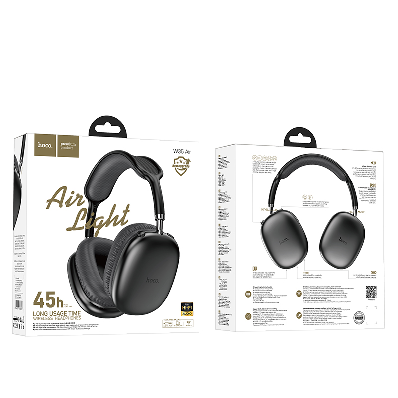 Наушники Bluetooth накладные с микрофоном Hoco W35 Air, цвет черный