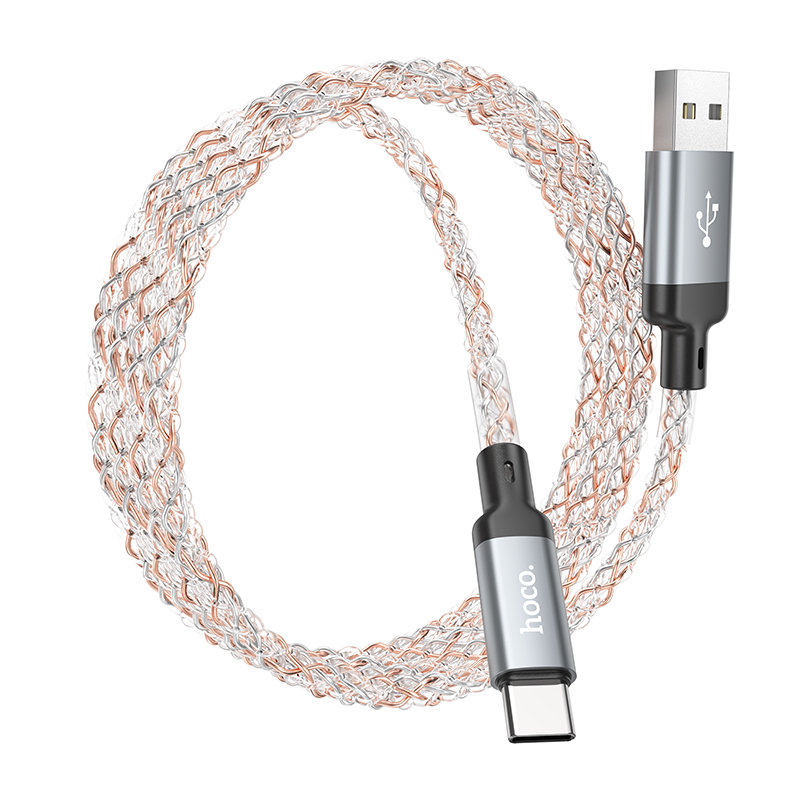 Кабель USB Hoco U112 Type-C 1м, светящийся, серый