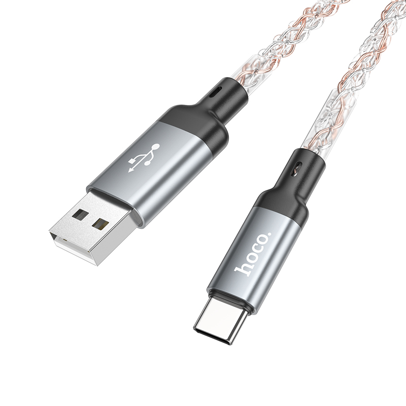 Кабель USB Hoco U112 Type-C 1м, светящийся, серый