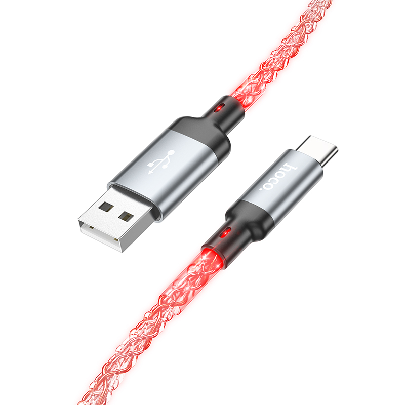 Кабель USB Hoco U112 Type-C 1м, светящийся, серый