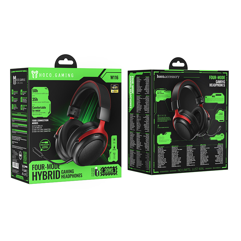 Наушники накладные с микрофоном Hoco W116 (USB/USB-C+Bluetooth+2,4гГц), игровые, цвет черный