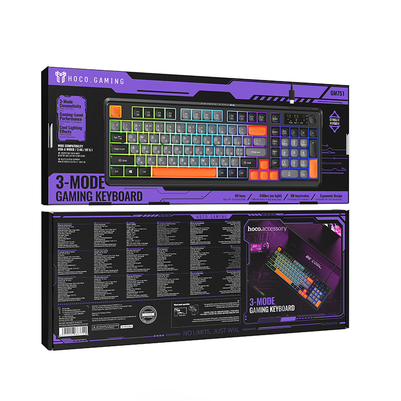 Клавиатура Hoco GM751, беспроводная+USB, цвет черный