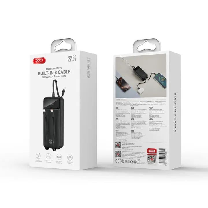 Внешний аккумулятор XO PR276, 30000mAh (PD20W) встроенный кабель Apple/Type-c