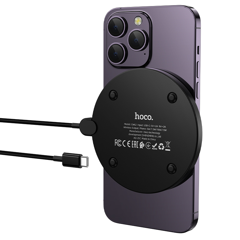 Беспроводное зарядное устройство Hoco CW62 15W, цвет черный