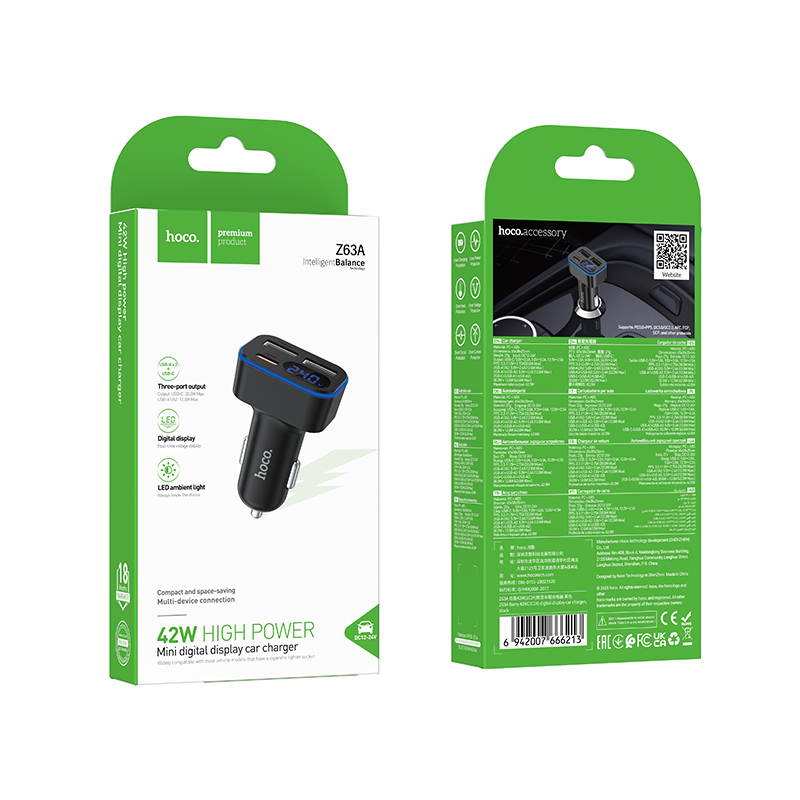 АЗУ Hoco NZ63A 42W, быстрая зарядка (PD30W+QC3.0), 2C1A, цвет черный