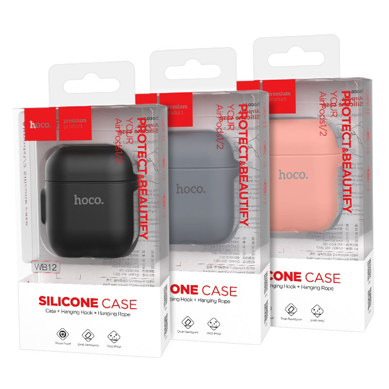 Чехол Hoco WB12 для AirPods 1/2, силиконовый, черный
