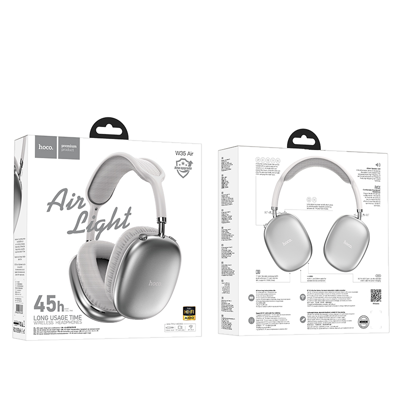 Наушники Bluetooth накладные с микрофоном Hoco W35 Air, цвет серебристый