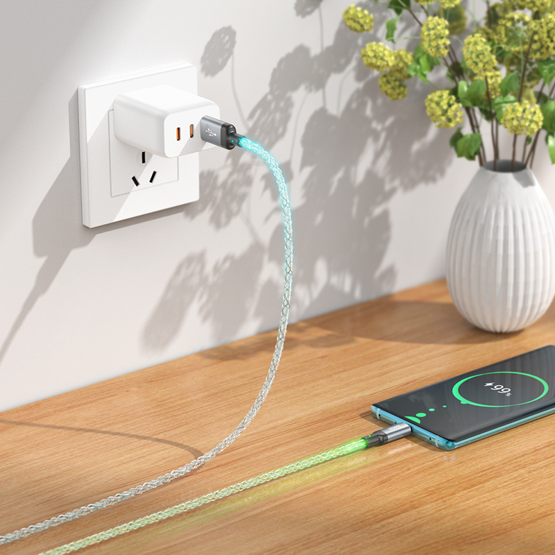 Кабель USB Hoco U112 Type-C 1м, светящийся, серый
