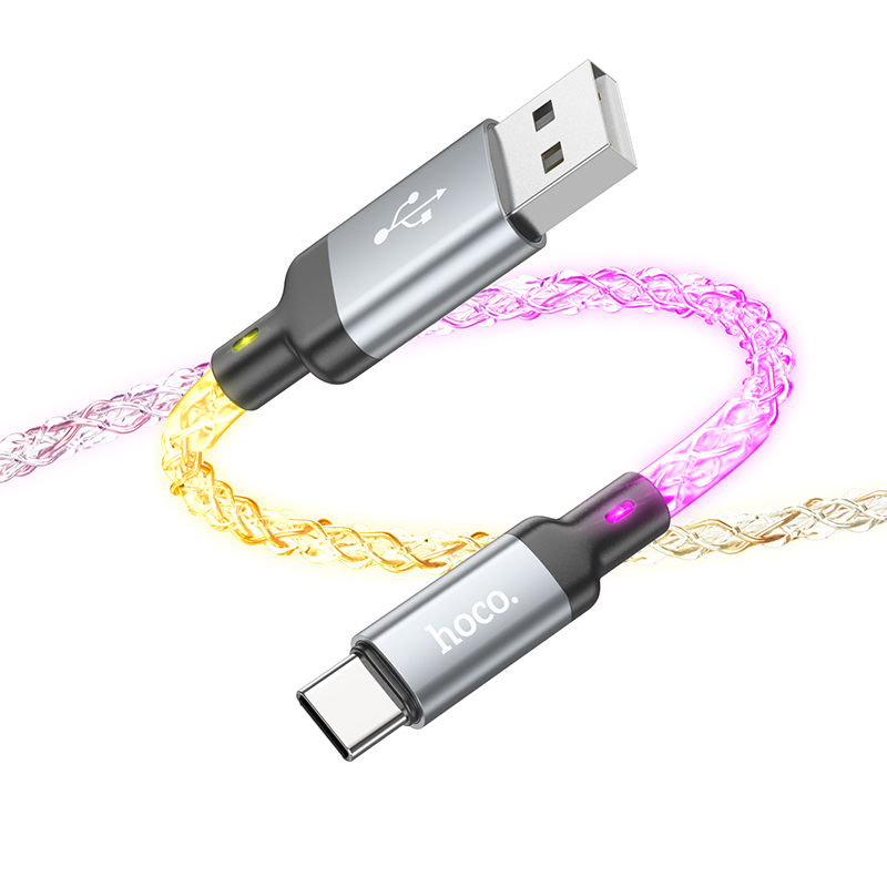 Кабель USB Hoco U112 Type-C 1м, светящийся, серый