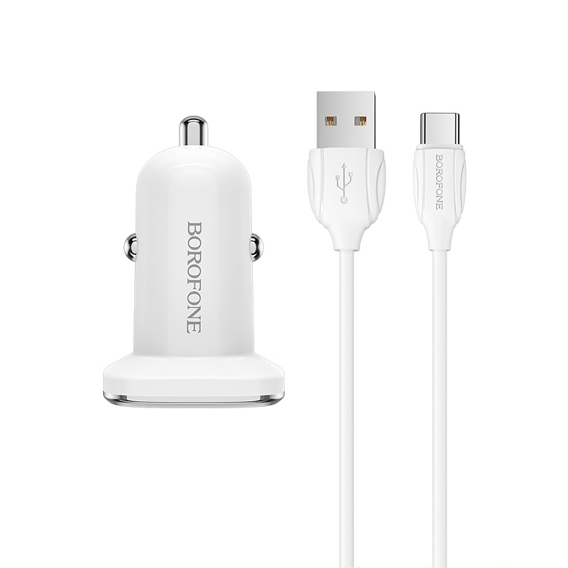 АЗУ BOROFONE BZ12, 2.4А 2USB+кабель Type-C, цвет белый