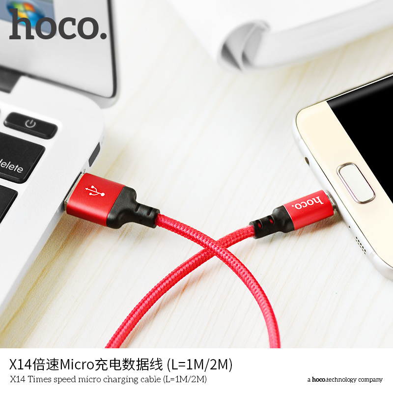 Кабель USB Hoco X14 Micro красно-черный 2м