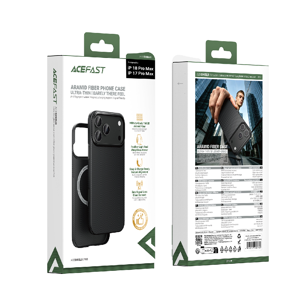 Чехол Acefast PH1 iPhone 17 Pro Max/18 Pro Max, сверхтонкий кевлар MagSafe, цвет черный
