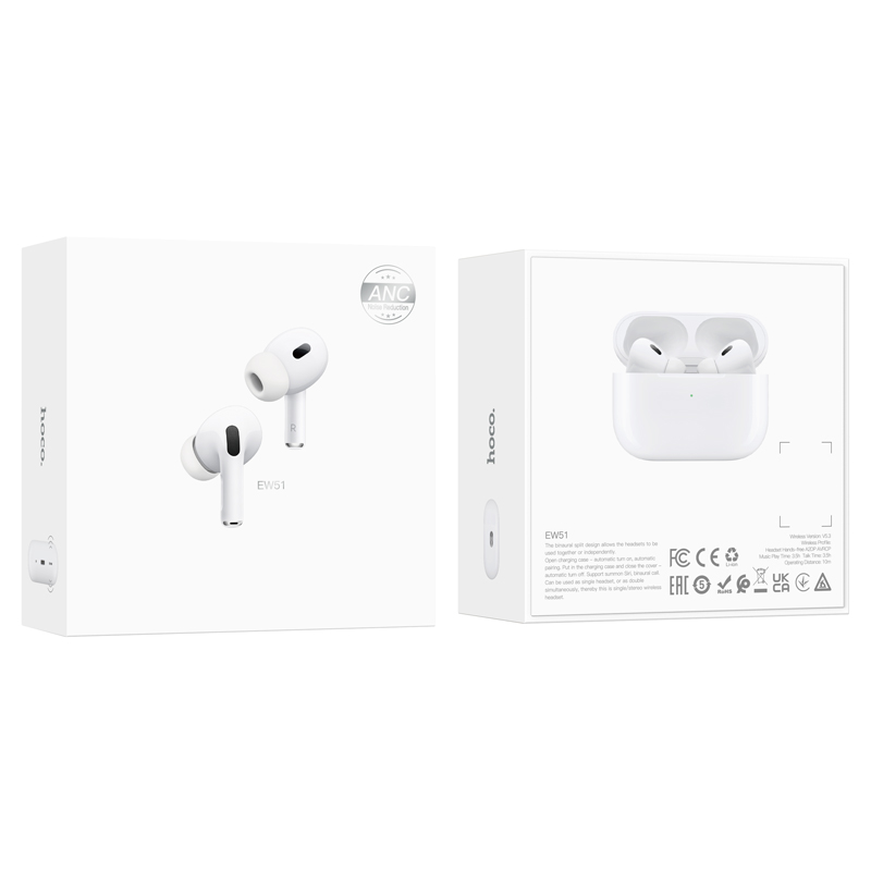 Наушники Bluetooth Hoco EW51 (ANC), в кейсе, сенсорные, цвет белый