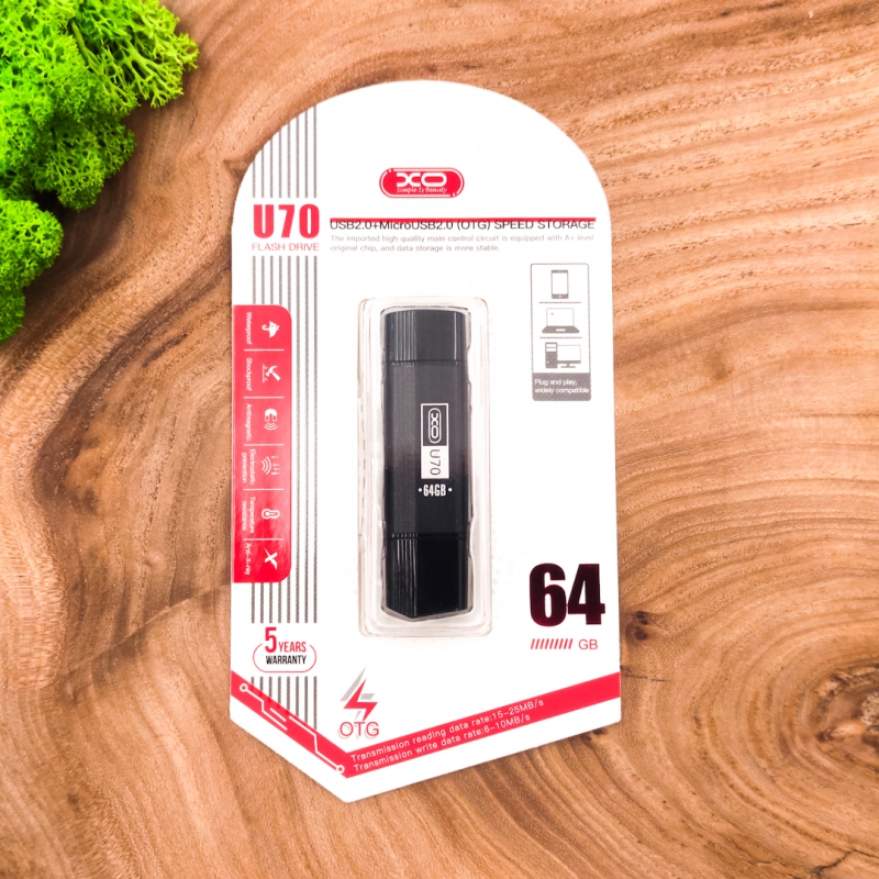 Внешний накопитель Micro/USB XO U70-OTG 64Gb, черный
