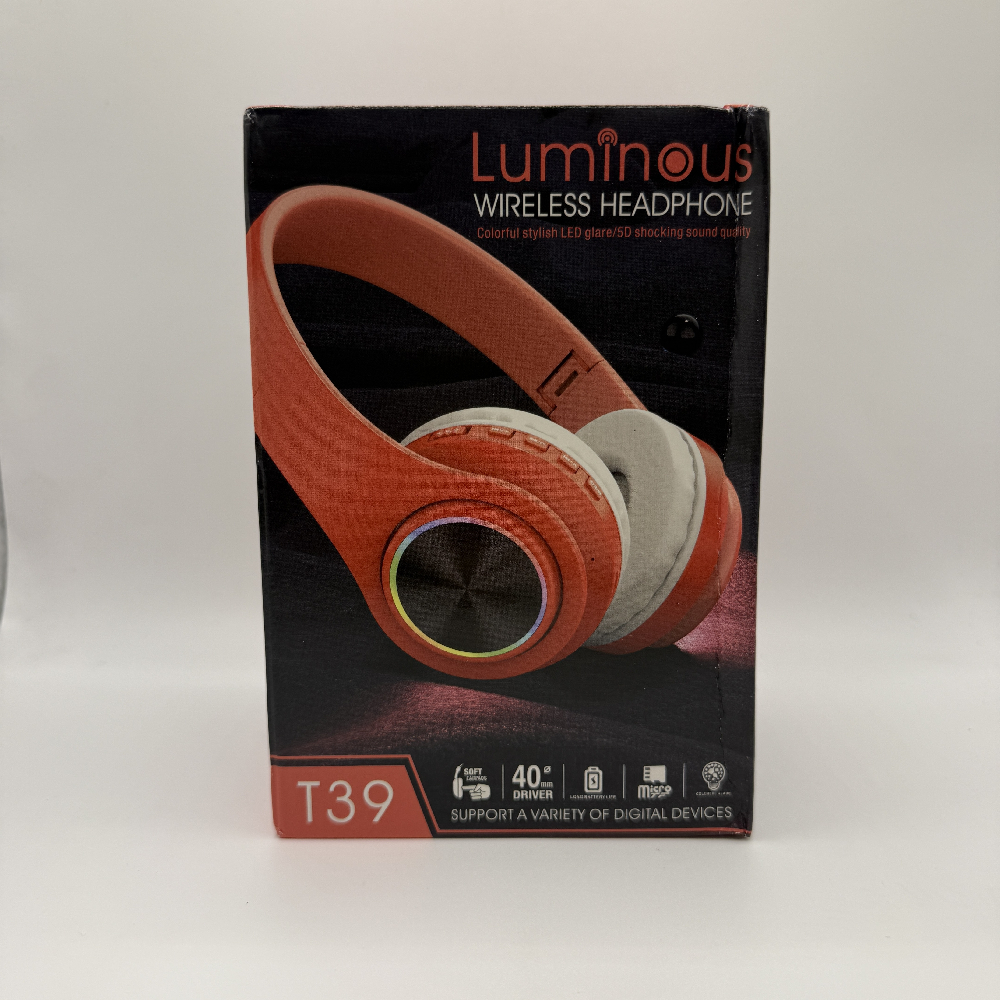 Наушники Bluetooth накладные с микрофоном T39, цвет оранжевый (мятая коробка)