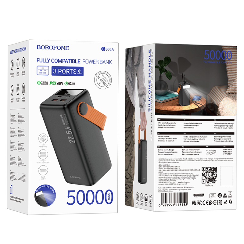 Внешний аккумулятор BOROFONE BJ66A, 50000mAh (22.5W, PD20W) черный
