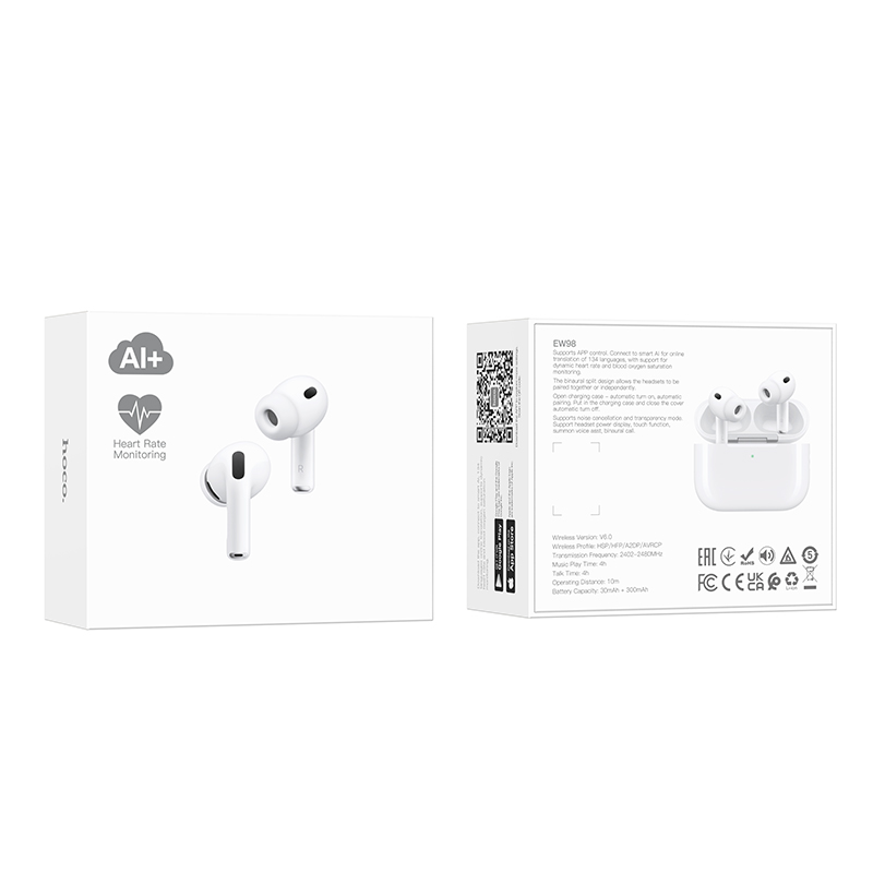 Наушники Bluetooth Hoco EW98 (ANC), в кейсе, сенсорные, цвет белый