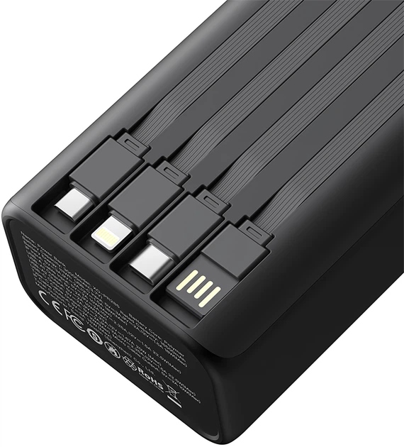 Внешний аккумулятор XO PR285, 30000mAh (PD20W) встроенный кабель Apple/Type-c