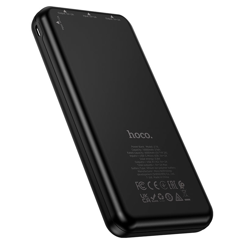 Внешний аккумулятор Hoco J176, 10000mAh, солнечная батарея, черный