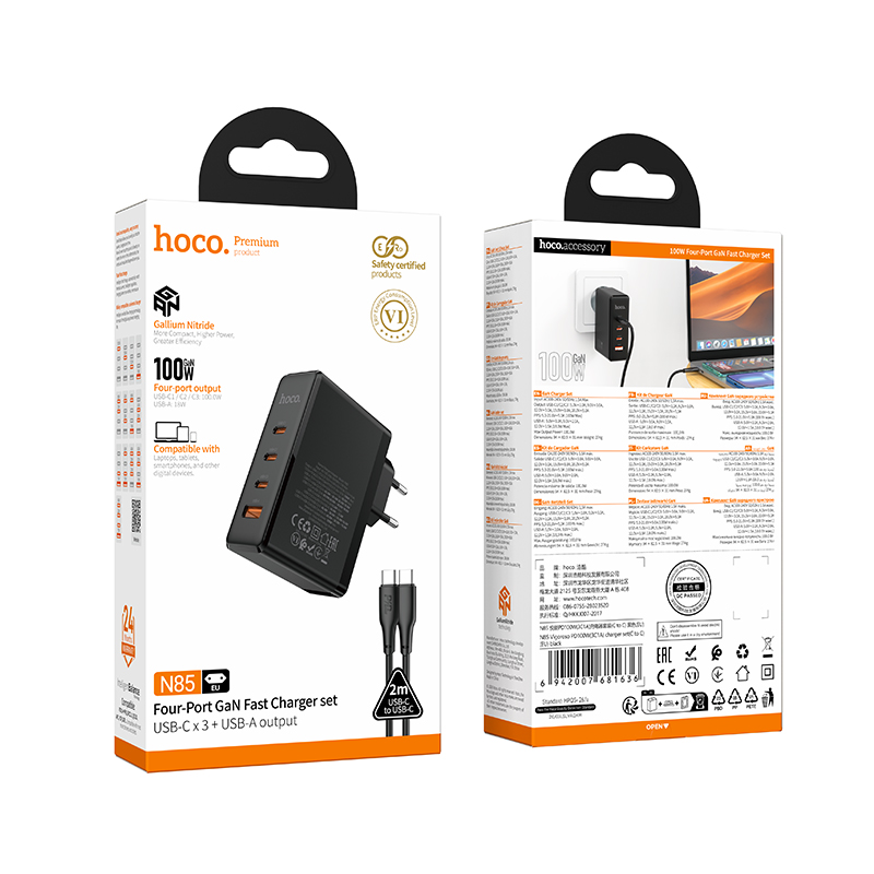 Сетевое зарядное устройство Hoco N85 PD100W (3C1A), цвет черный