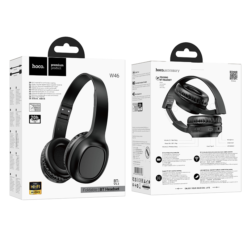 Наушники Bluetooth накладные с микрофоном Hoco W46, цвет чёрный