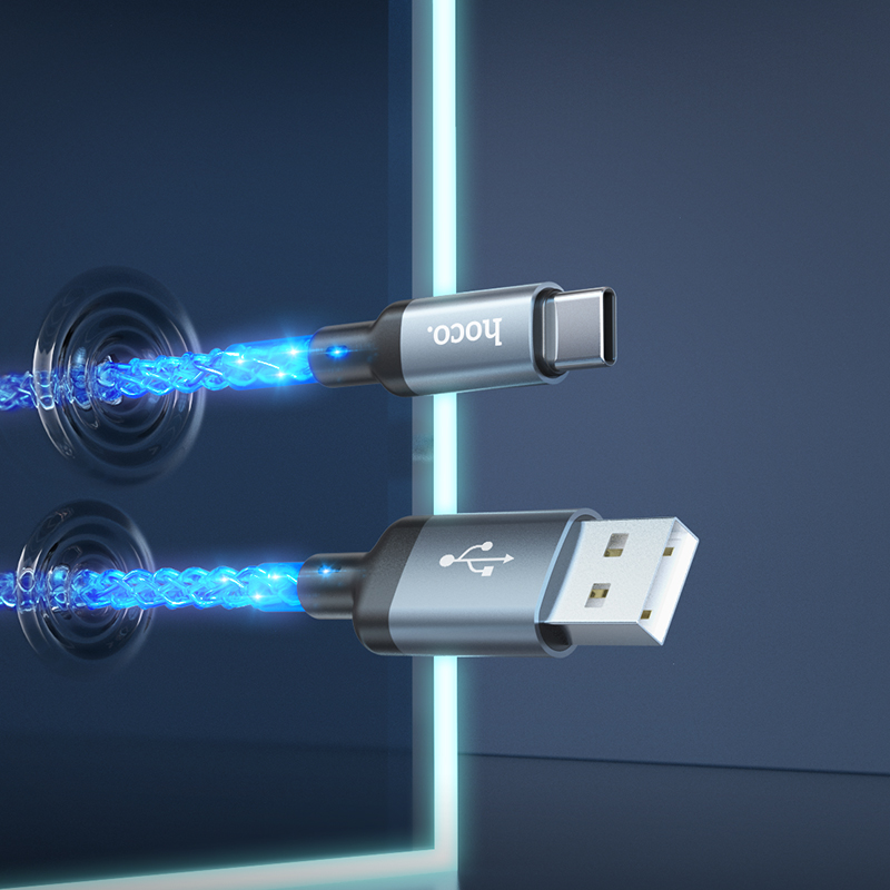 Кабель USB Hoco U112 Type-C 1м, светящийся, серый