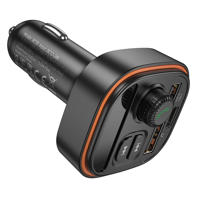 FM модулятор (трансмиттер) Borofone BC59 bluetooth, 2,4A (1C2A), цвет черный