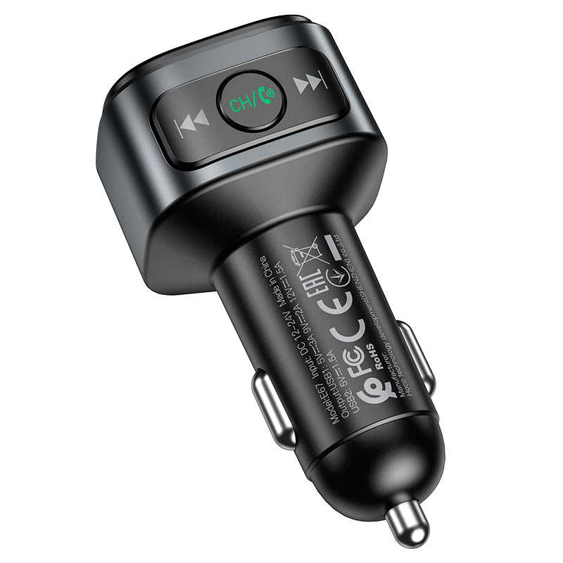 FM модулятор (трансмиттер) Hoco E67 bluetooth, 2USB 18W (QC 3.0), цвет черный
