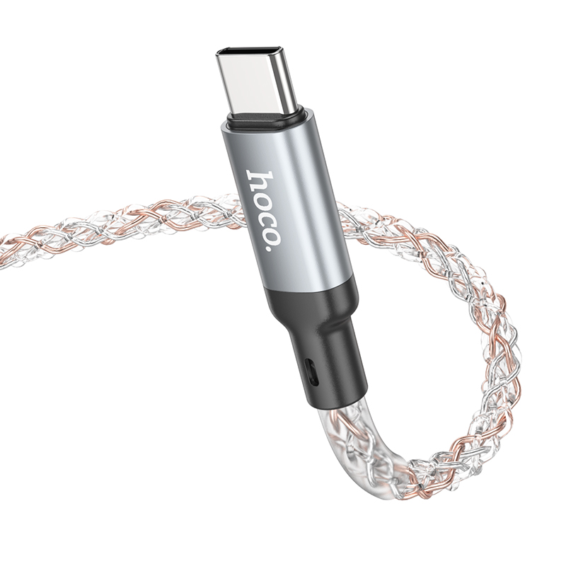 Кабель USB Hoco U112 Type-C 1м, светящийся, серый