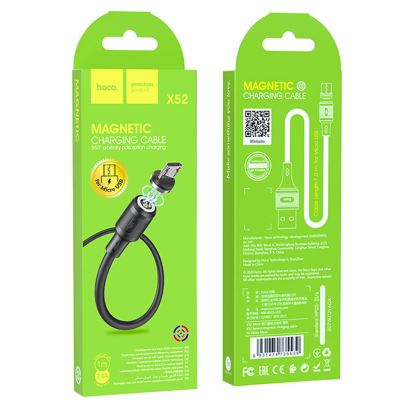 Кабель USB Hoco X52 Micro магнитный 1м черный