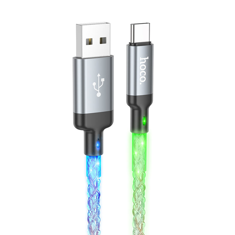 Кабель USB Hoco U112 Type-C 1м, светящийся, серый