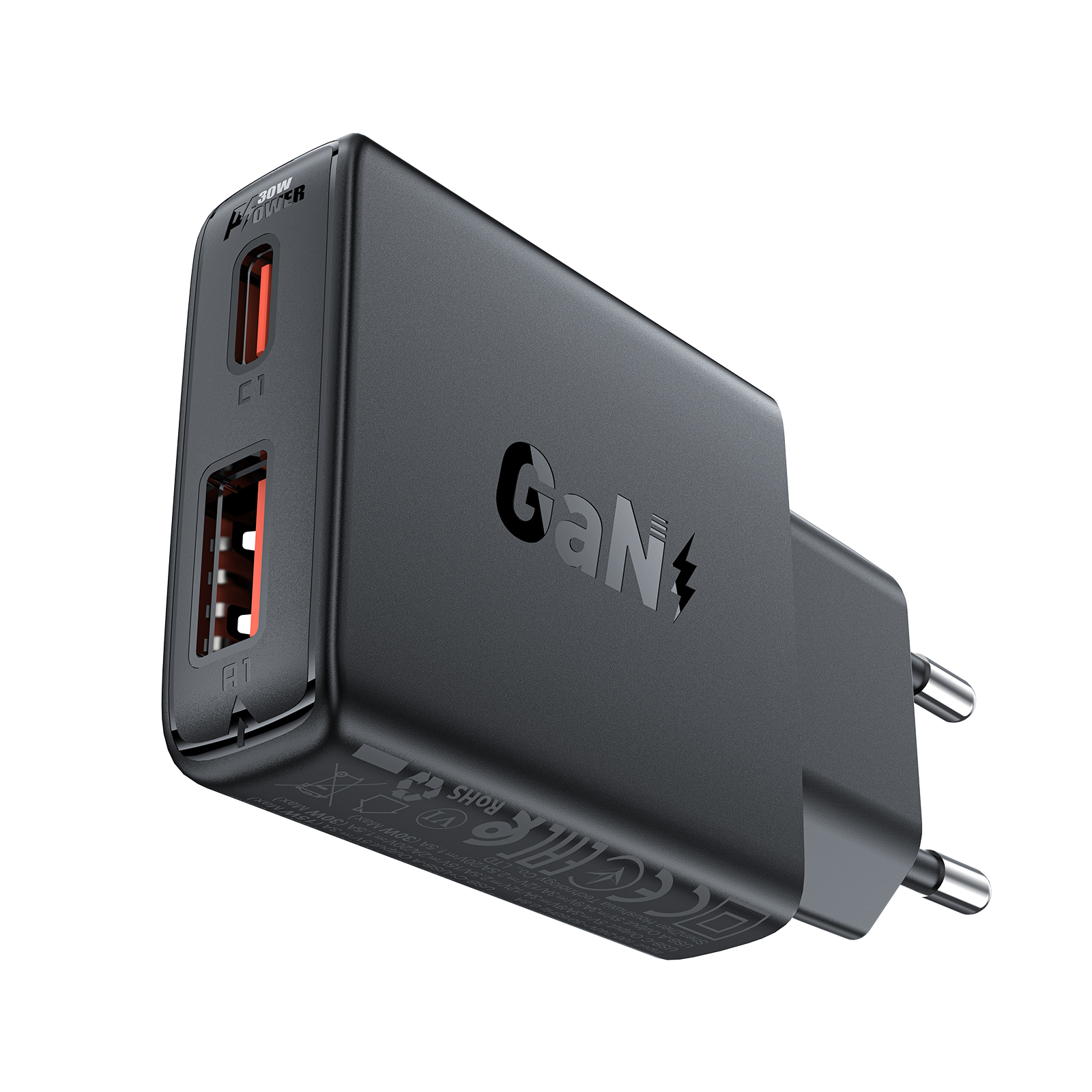 Сетевое зарядное устройство Acefast A69 PD30W GaN USB-A+Type-C, цвет черный