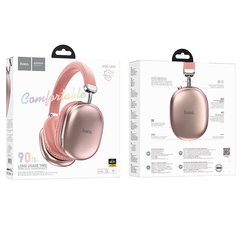 Наушники Bluetooth накладные с микрофоном Hoco W35 Max Joy BT, цвет розовый