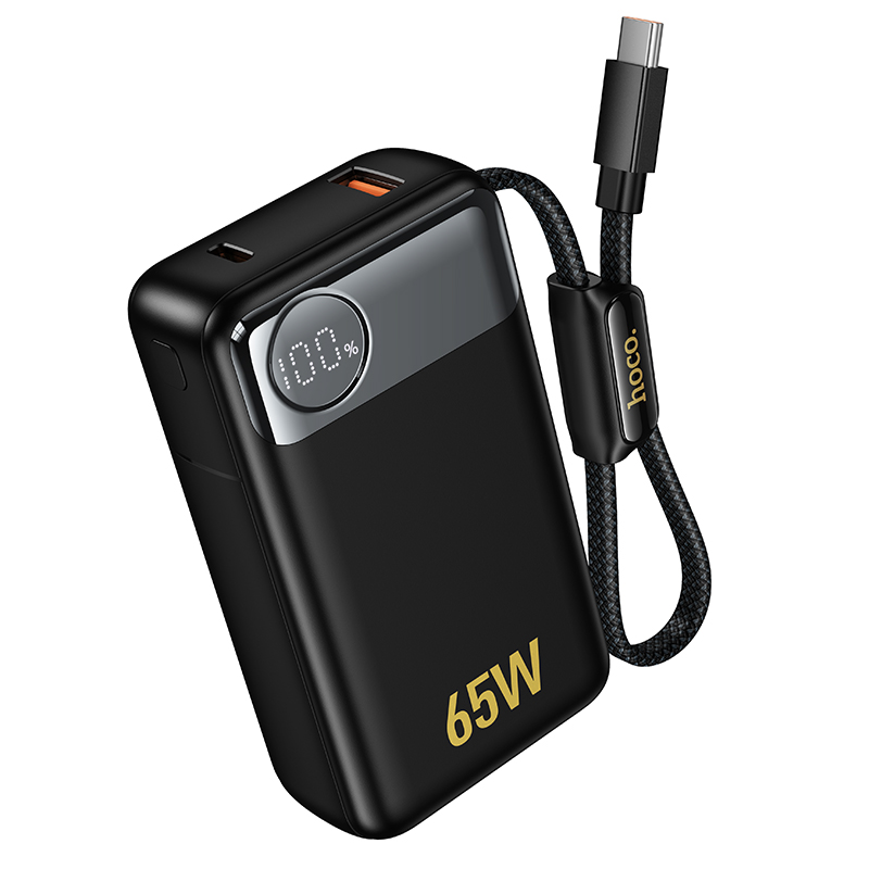 Внешний аккумулятор Hoco Q53, 12000mAh (PD65W), встроенный кабель Type-C, черный