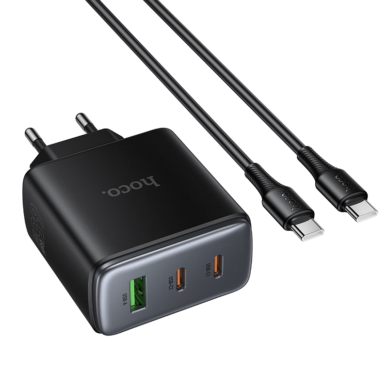 Сетевое зарядное устройство Hoco C160A, 65W (2C1A) + кабель Type-C/Type-C, черный