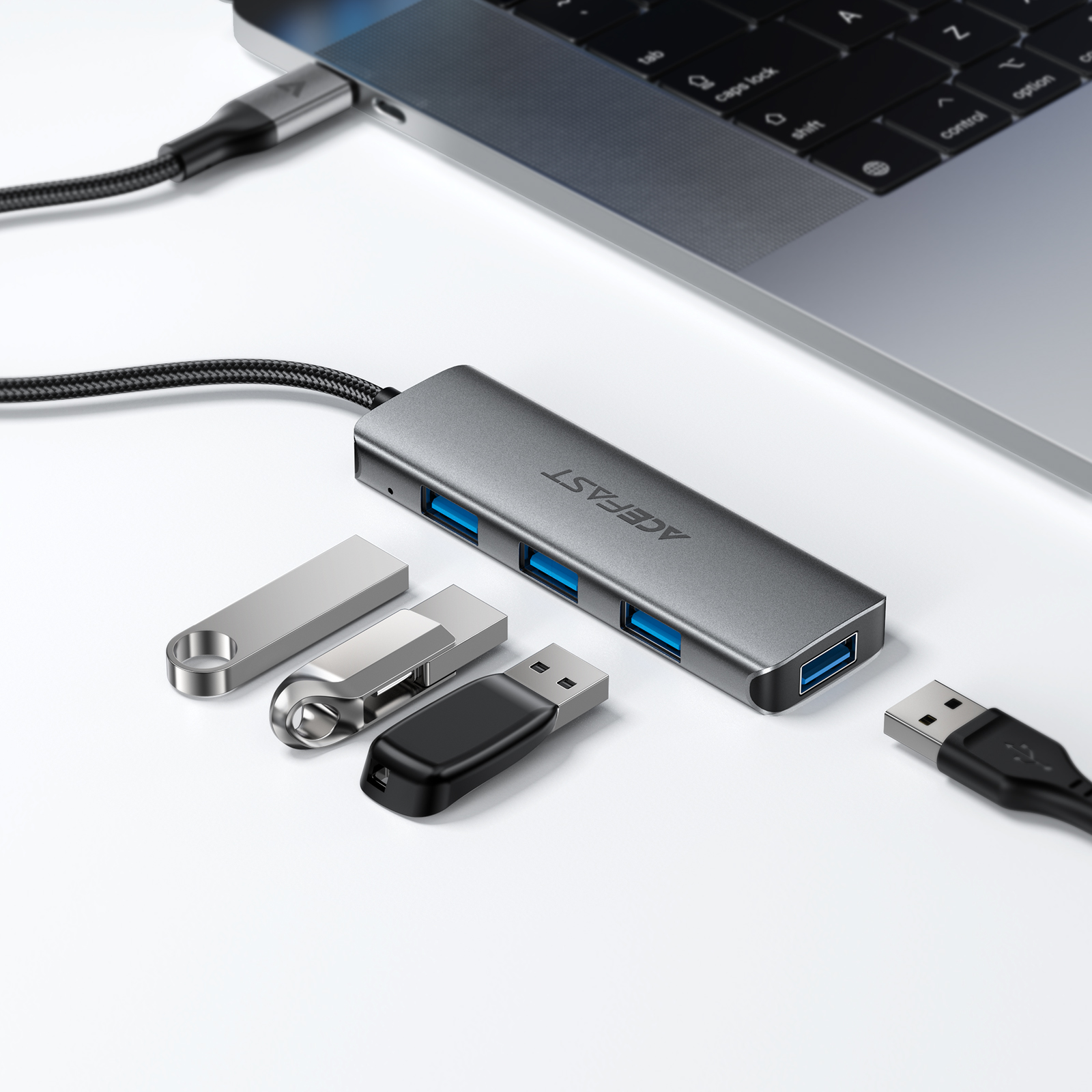 Адаптер-Хаб ACEFAST J15 (Type-C - 4USB) серый металлик