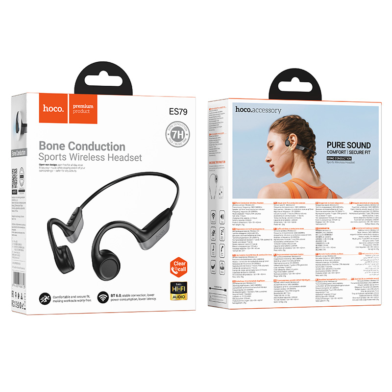 Наушники Bluetooth с микрофоном Hoco ES79, костная проводимость  цвет черный